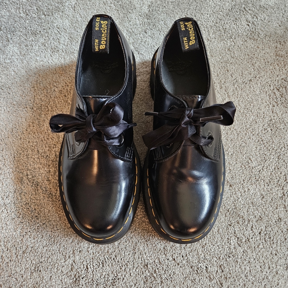 Dr. Martens Black Leather Oxfords with Ribbon Laces